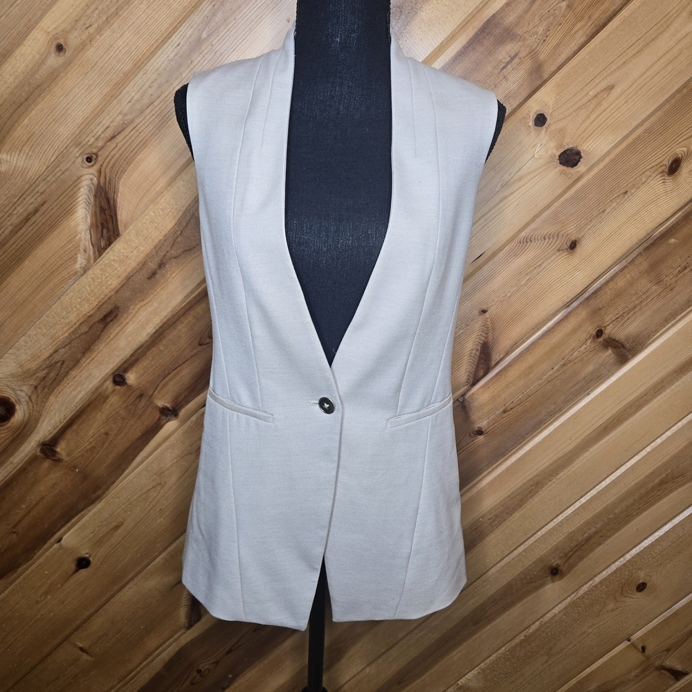 White House Black Market‎ Beige Sleeveless Blazer Vest Sz 00 Business
